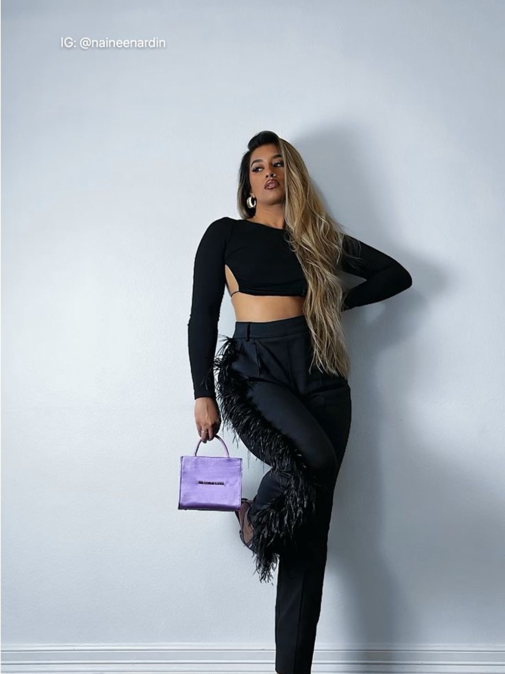 Hanifa Ava Black Feather-Trim High-Waist Pants - Women
